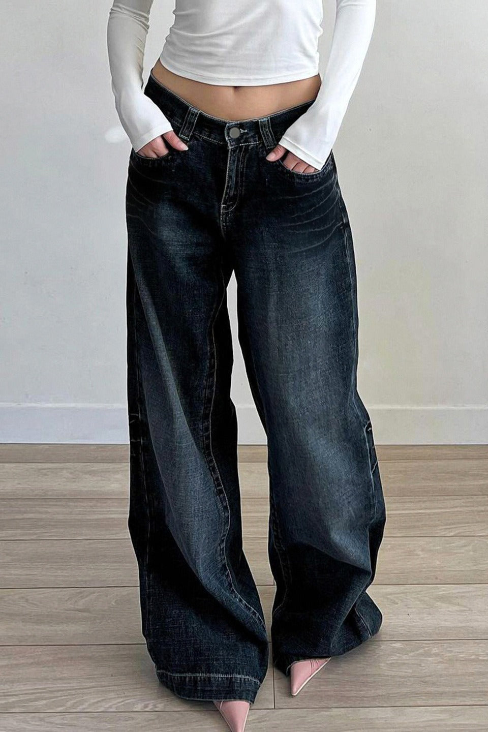 Deep Blue Straight Wide Leg Jeans Main image