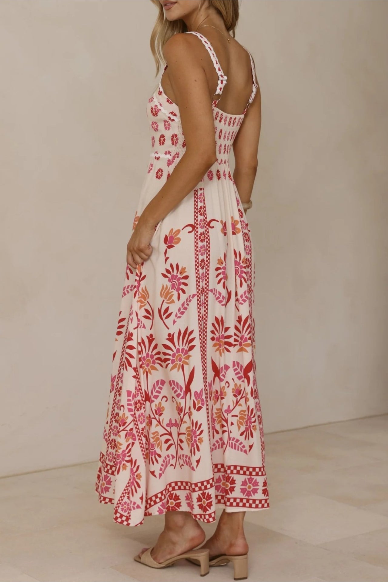 Linen Lace Trim Spaghetti Strap Boho Dress Secondary image