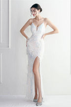 Intricate Beadwork Figure Hugging Gown Formal Dress