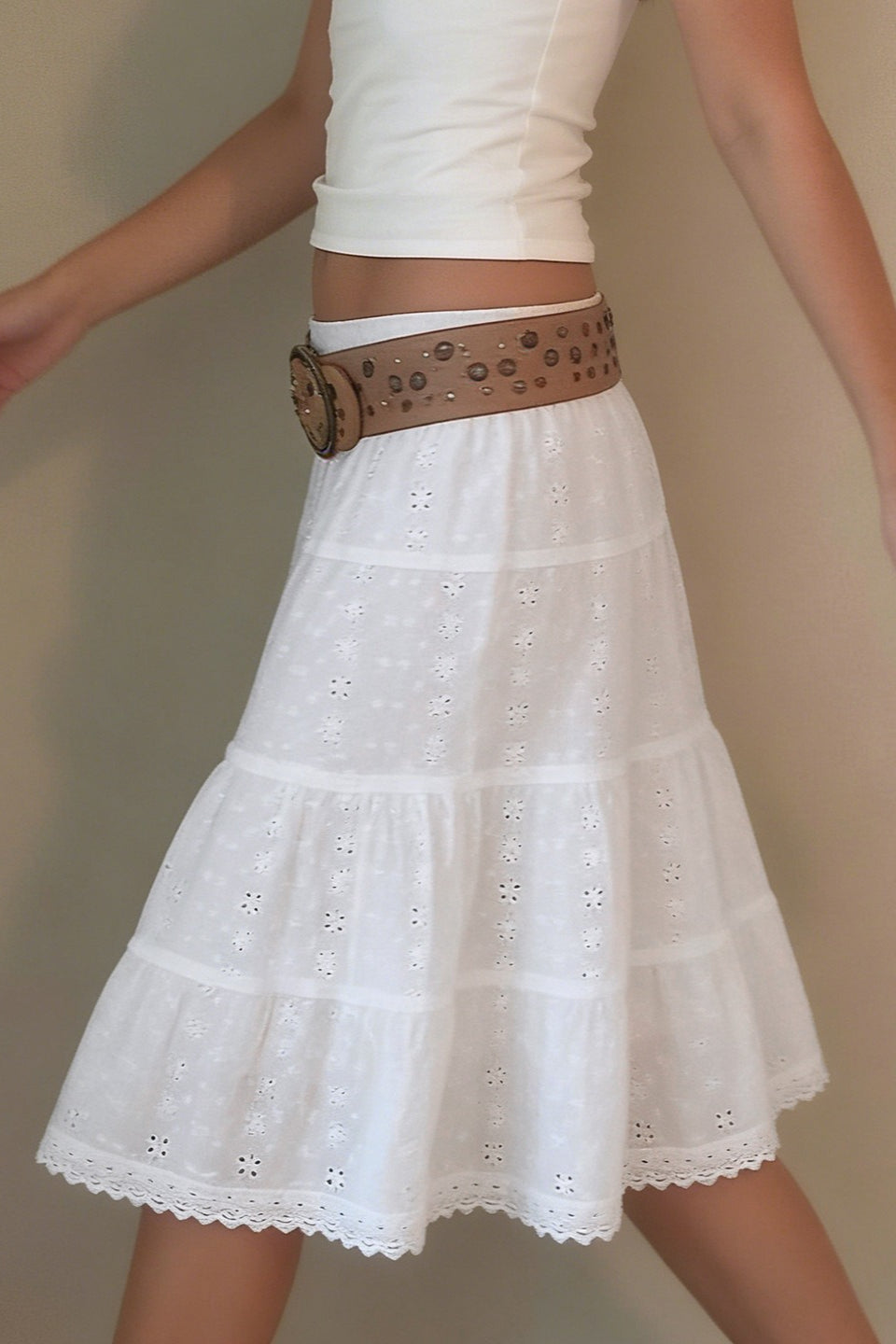 Solid Lace Jacquard A Line Boho Skirt Secondary image