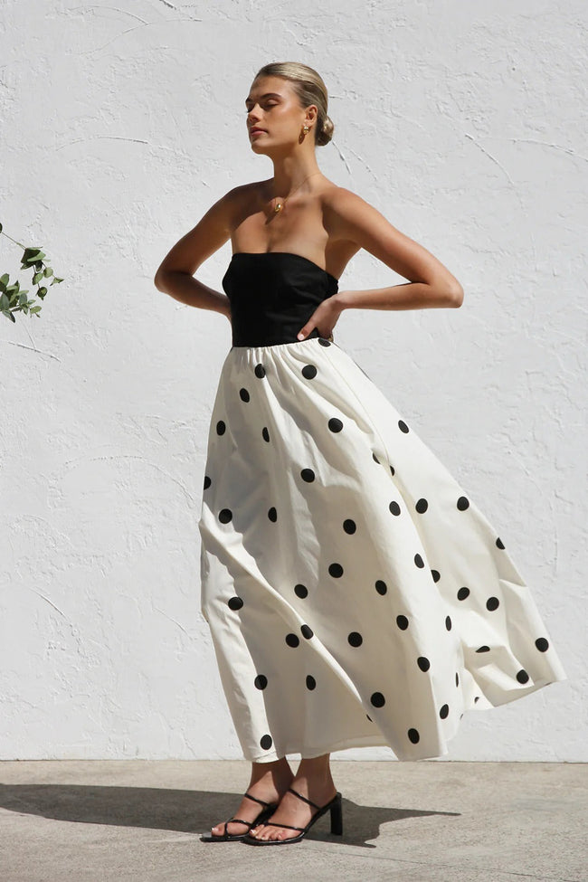 Polka Dot Print Strapless A-Line Maxi Dress Main image