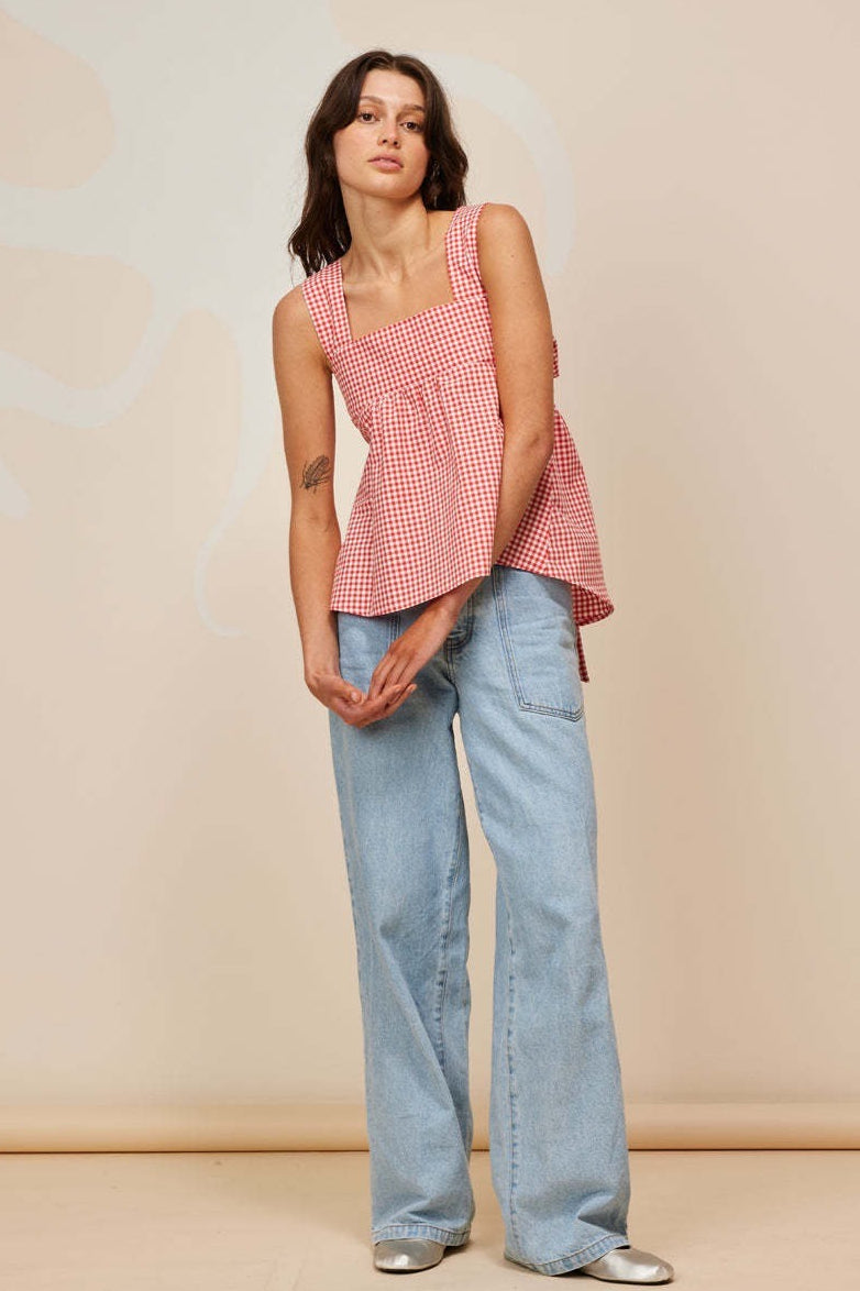 Chic Checkered Back Tie Tank Top