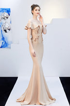 Elegant Off Shoulder Bodycon Formal Dress S / Apricot