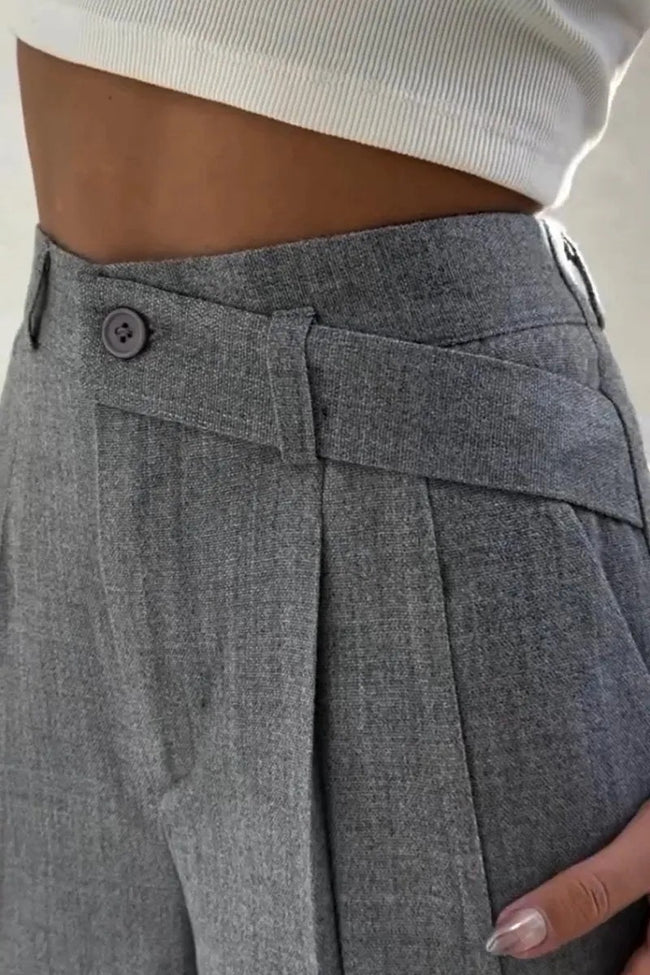 Button High Waist Solid Long Fluid Pants Main image