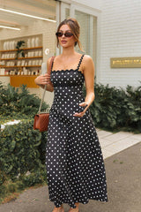 Boho Polka Dot Lace Trim Cami Maxi Dress