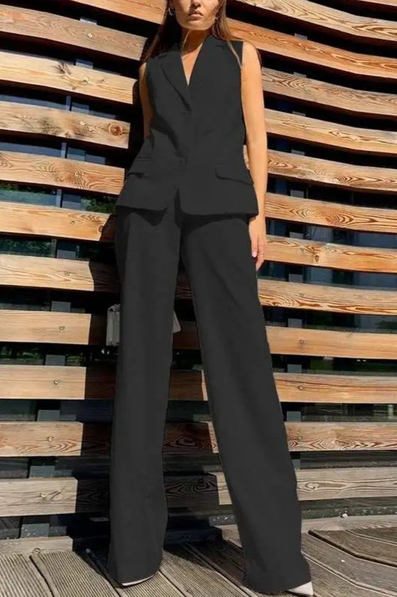 Flowy Wide-Leg Pant with Matching Vest Blazer Main image