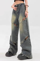 Heavy Cutout Vintage Long Wide Leg Jeans