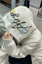 Retro Floral Embroidered Thick Fleece Hoodie