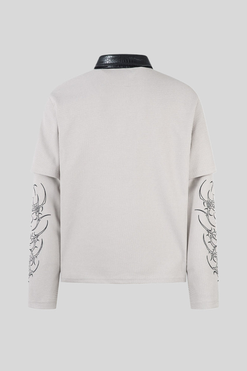 Barbed Wire Graphic Layered Polo Collar Tee