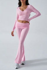 Casual Slim Fit Knit Long Sleeve Top Straight Leg Pants Set