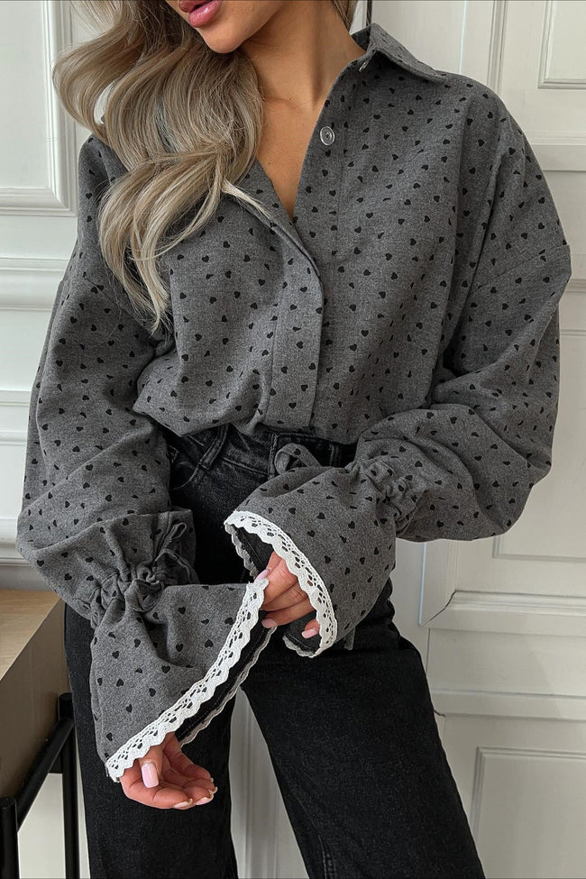 Heart Print Lace Trimmed Blouse Main image