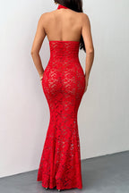 Cutout Halter Lace Slim Bodycon Floral Dress