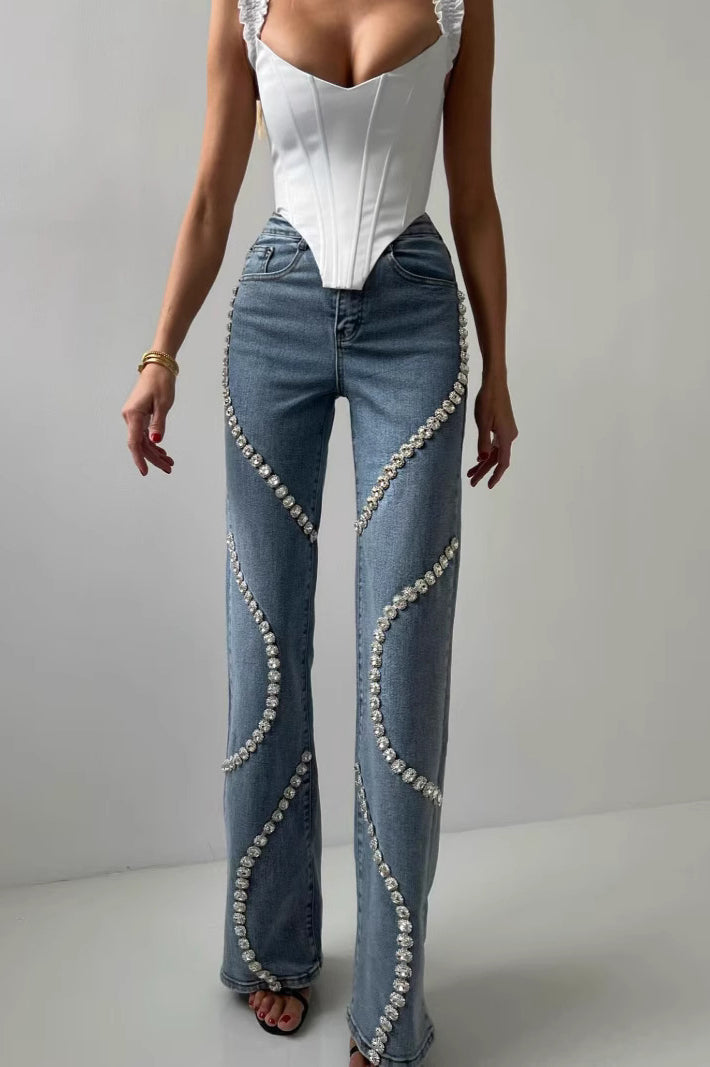 Rhinestone Patch Straight Leg Jeans Secondary image