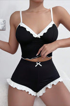 Lace Patchwork Cami Frill Shorts Set