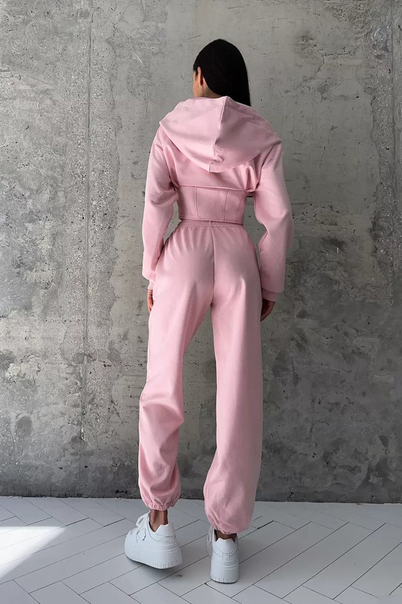 Cropped Zip Hoodie Wide Leg Pants Set