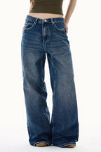 Plus Size Colorful Embroidered Loose Straight Leg Jeans