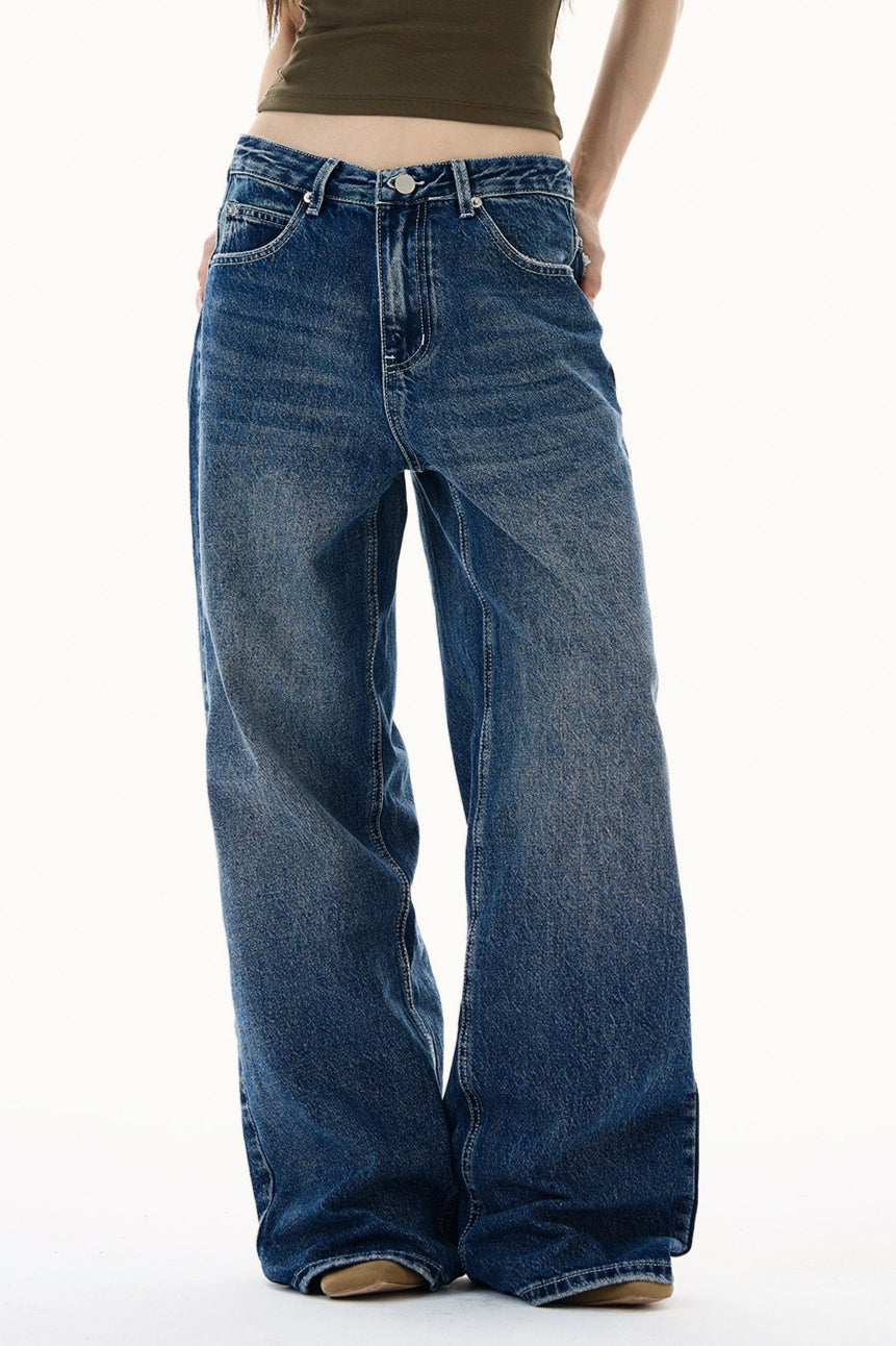 Plus Size Colorful Embroidered Loose Straight Leg Jeans