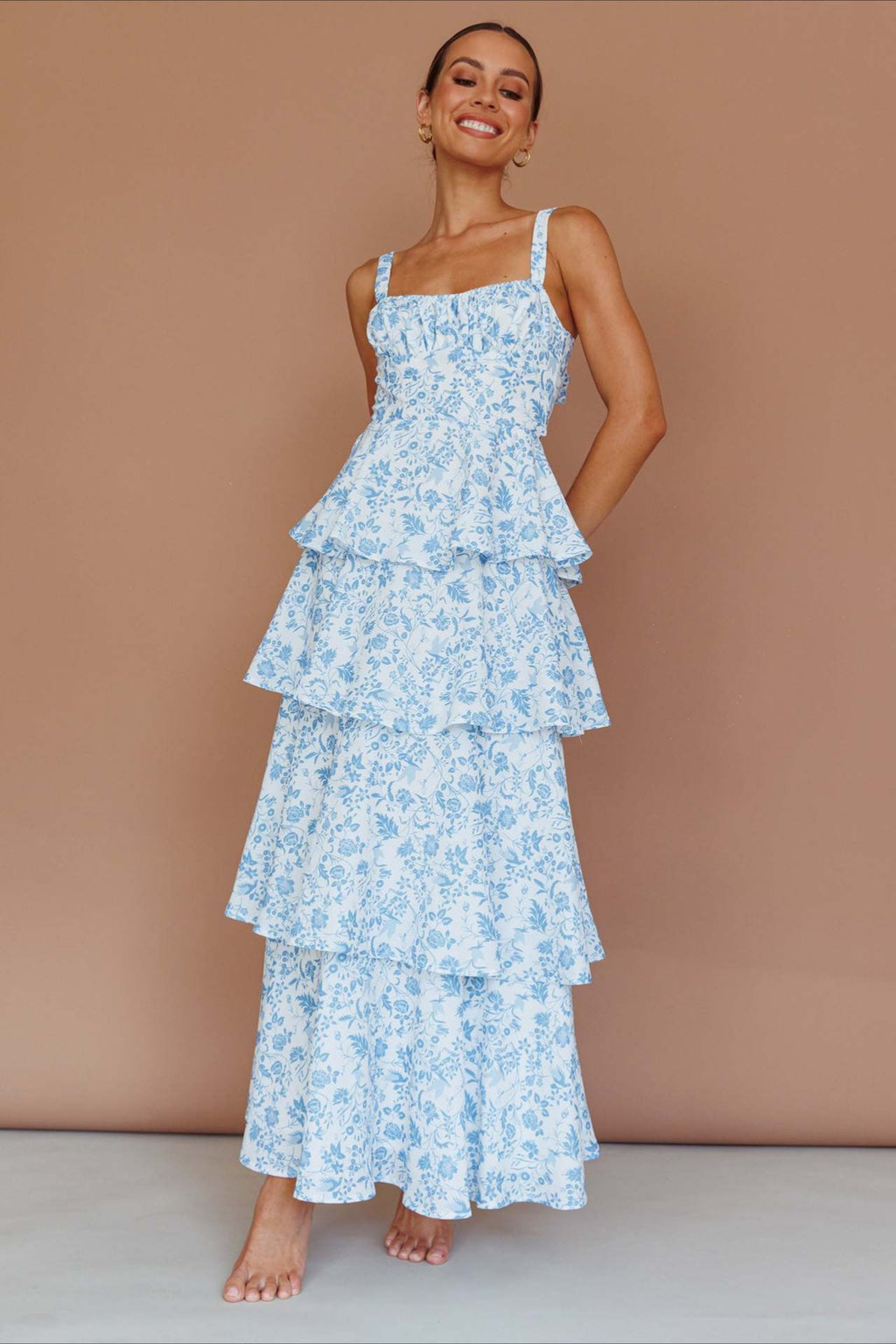 Bow Detail Printed Slim Party Floral Dress