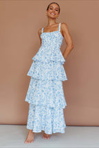 Bow Detail Printed Slim Party Floral Dress