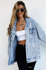 Distressed Utility Denim Jacket Blue / XS