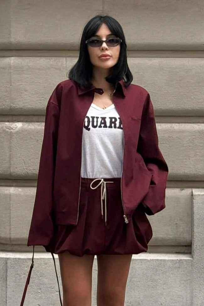 Cargo Style Zipper Crop Top Bubble Mini Skirt Set Main image