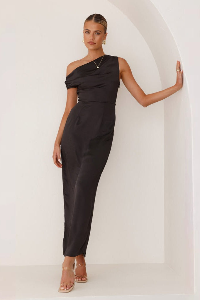 Solid Sleeveless Asymmetric Formal Dress S / Black Main image