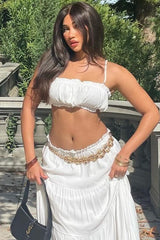 Vacation Style Solid Color Wrap Bodice Halter Skirt Set