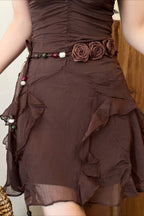 Chiffon Flower Beaded Tassel Decorative Waist Chain