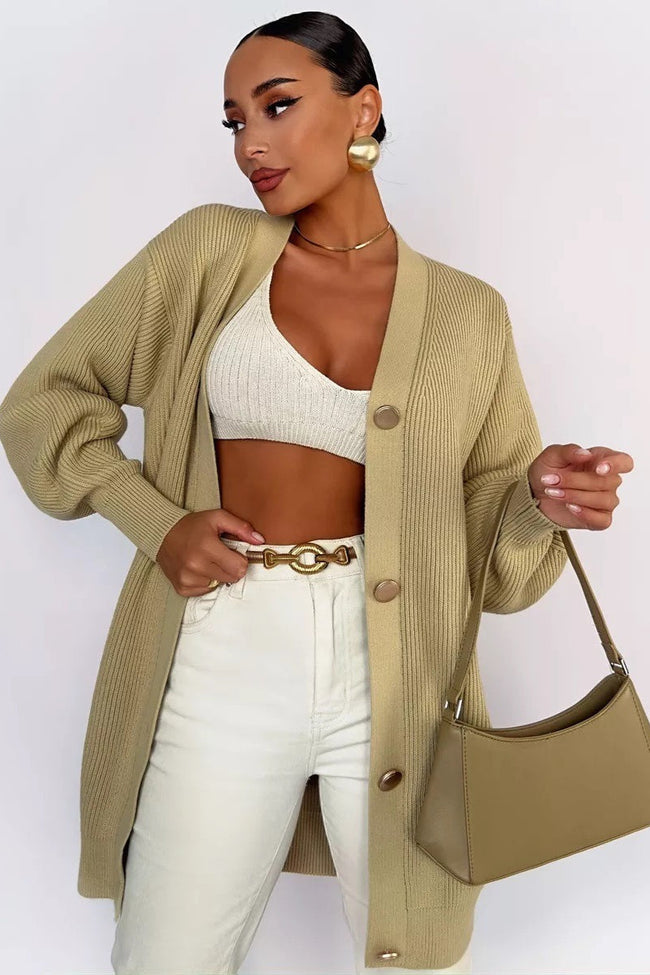 Solid Color Relaxed Knit Cardigan S / Tan Main image