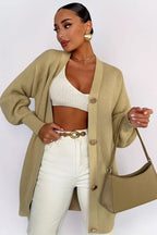 Solid Color Relaxed Knit Cardigan S / Tan