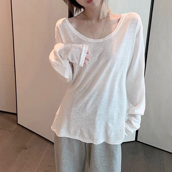Simple Solid Color Long Sleeve Tee White / L Tops&Tees Main image