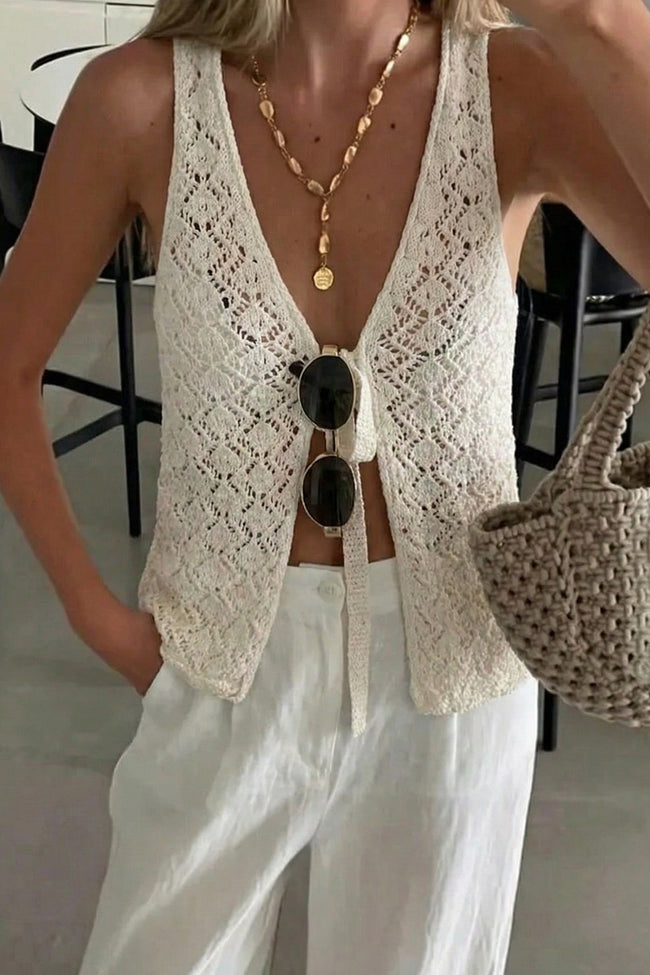 Cutout Knit V Neck Tie Front Casual Tank Top Main image