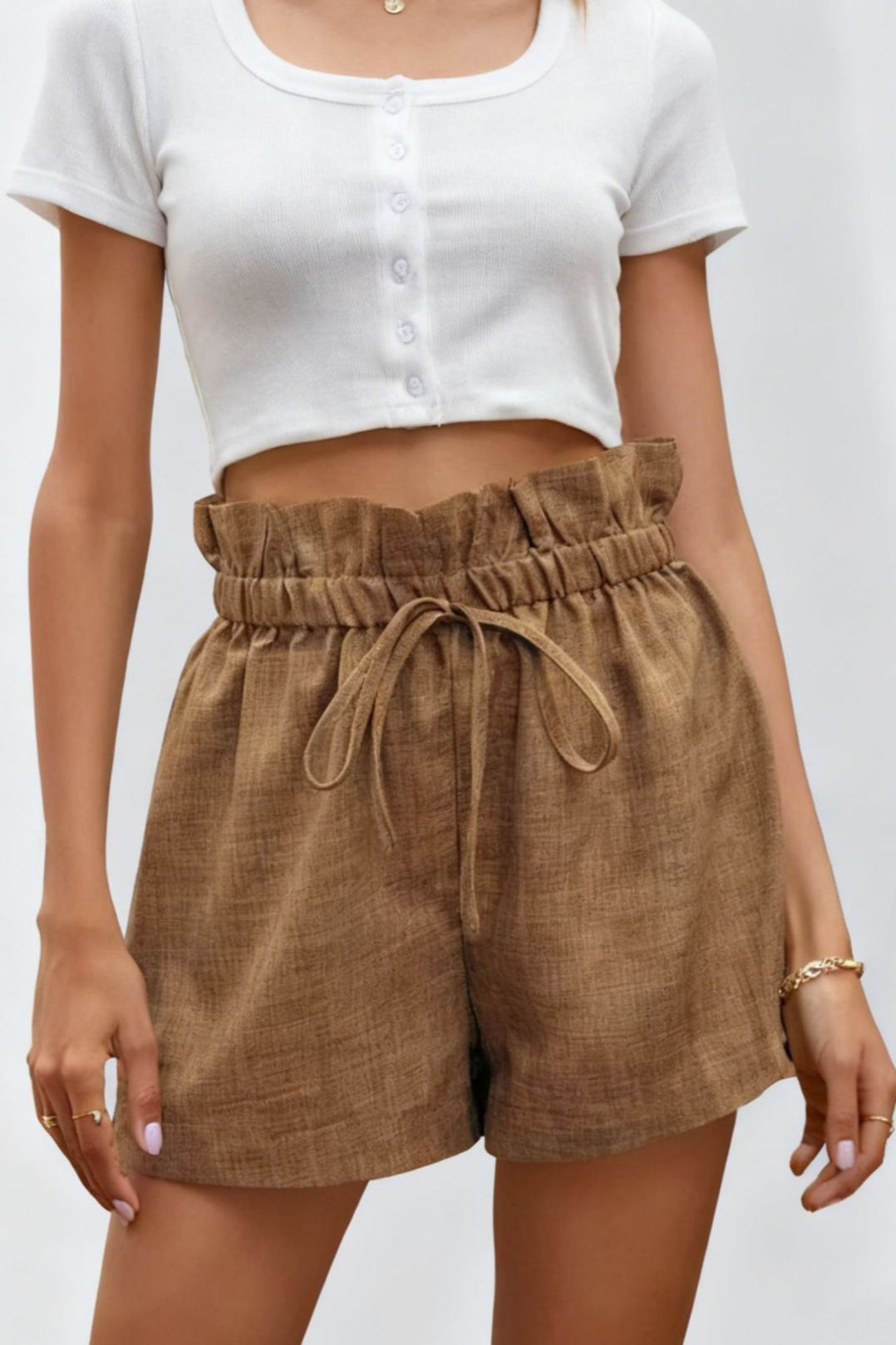 High Waist Drawstring Wide Leg Loose Fit Shorts Secondary image