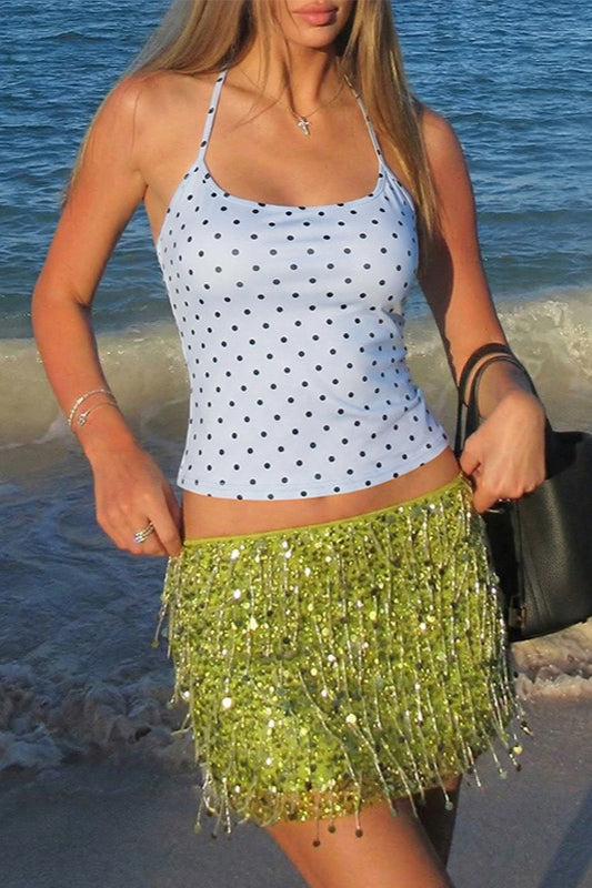 Polka Dot Ruched Spaghetti Strap Halter Top Main image
