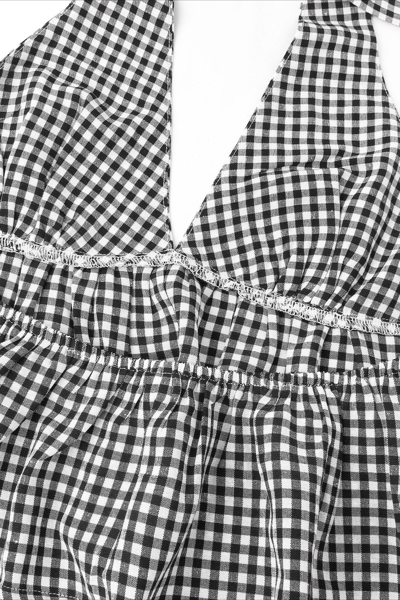 Deep V Halter Backless Checkered Halter Top