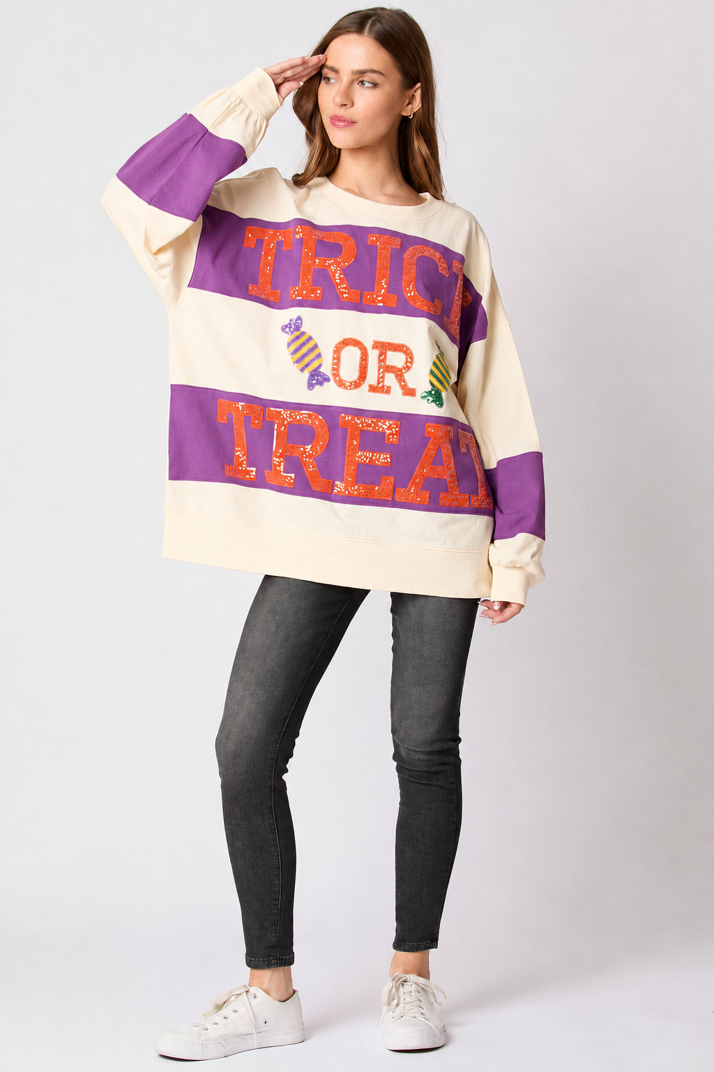 Candy Graphic Sequin Color Block Sweatshirt