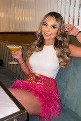 Feather Accent Sequin Bodycon Party Skirt