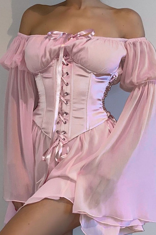 Asymmetric Ruched Chiffon Belted Waist Skirt Set Main image