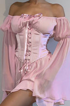 Asymmetric Ruched Chiffon Belted Waist Skirt Set