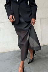 Double Layer Sheer Black High Slit Bodycon Skirt