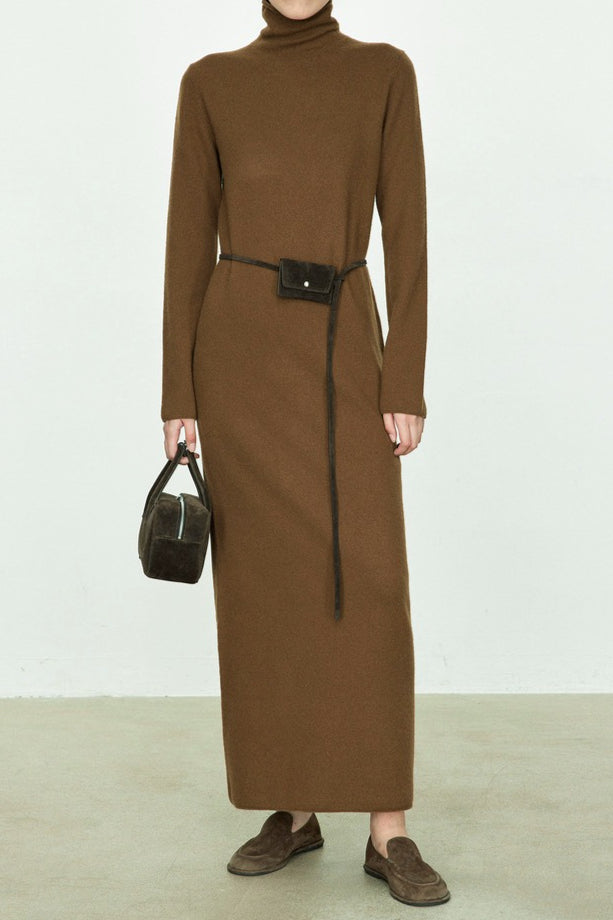 High Neck Flocked Slouchy Knit Dress Main image