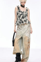 Tie Dye Baggy Wide Leg Denim Jeans