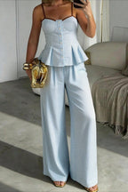 Color Block Striped Linen Blend Pants Set