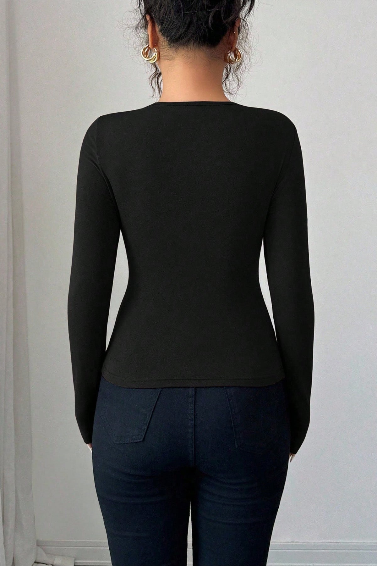 Asymmetrical Cut Out Bodycon Long Sleeve Tee
