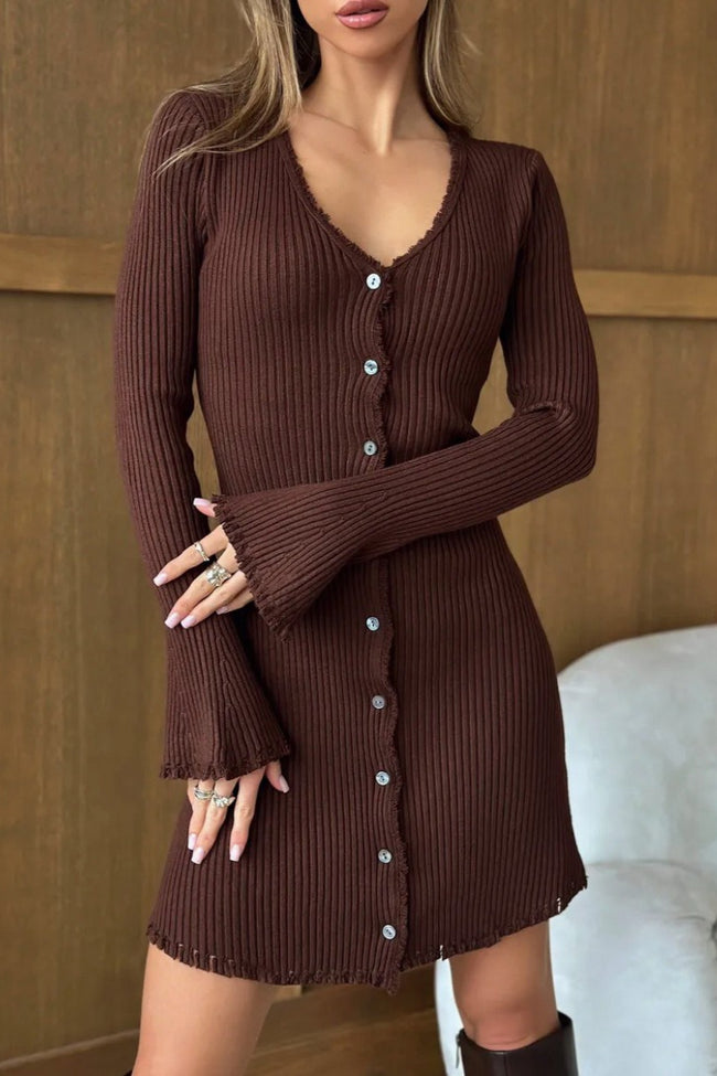 Solid Button Front Knit Sweater Dress Main image