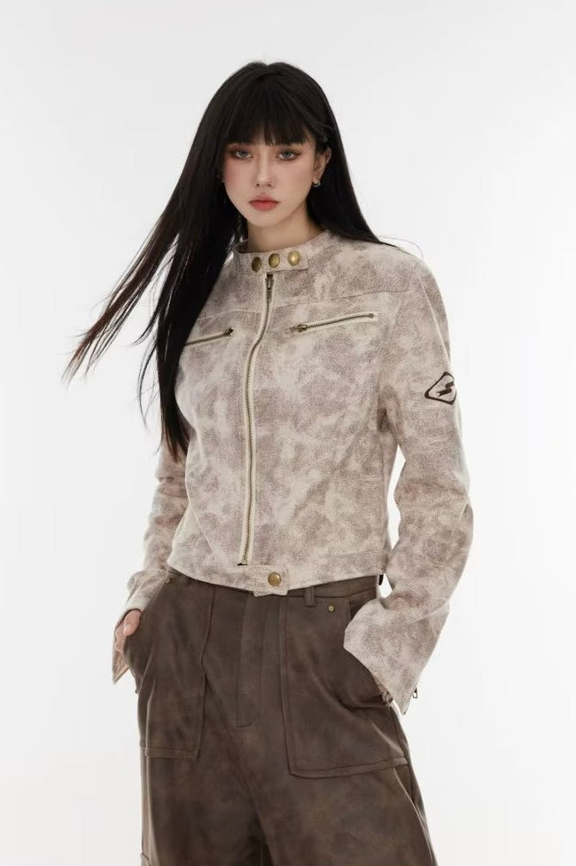 Cropped Tie-Dye Stand Collar Jacket M / Ivory Main image