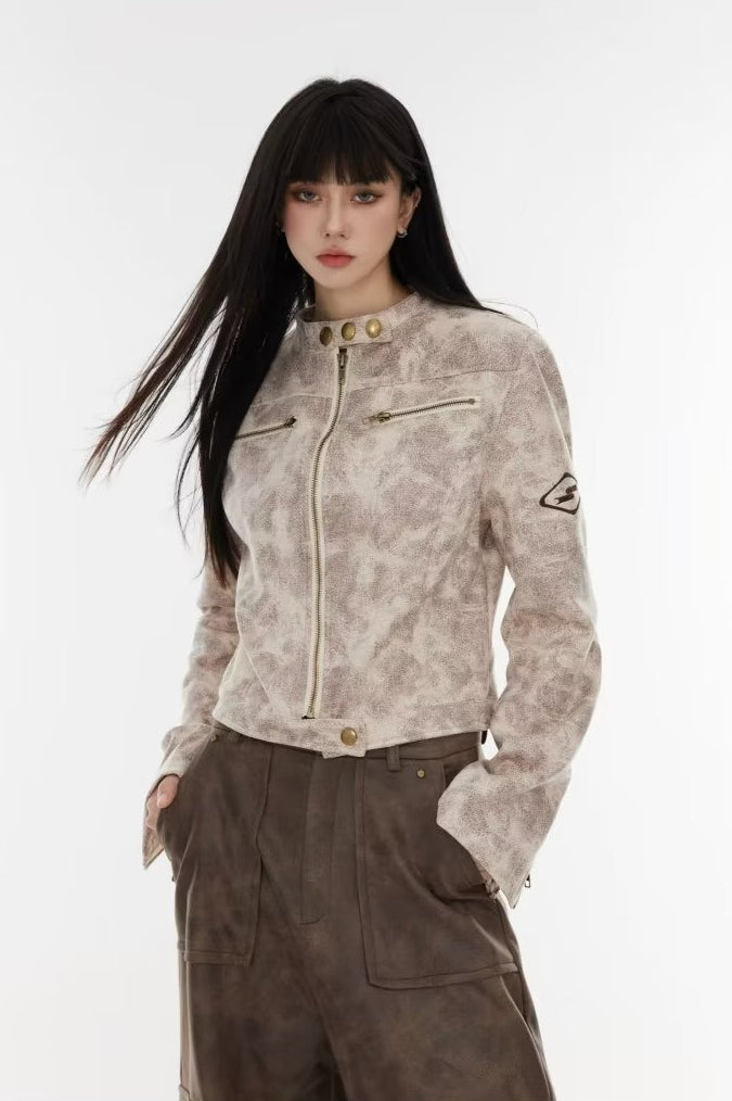 Cropped Tie-Dye Stand Collar Jacket M / Ivory Main image