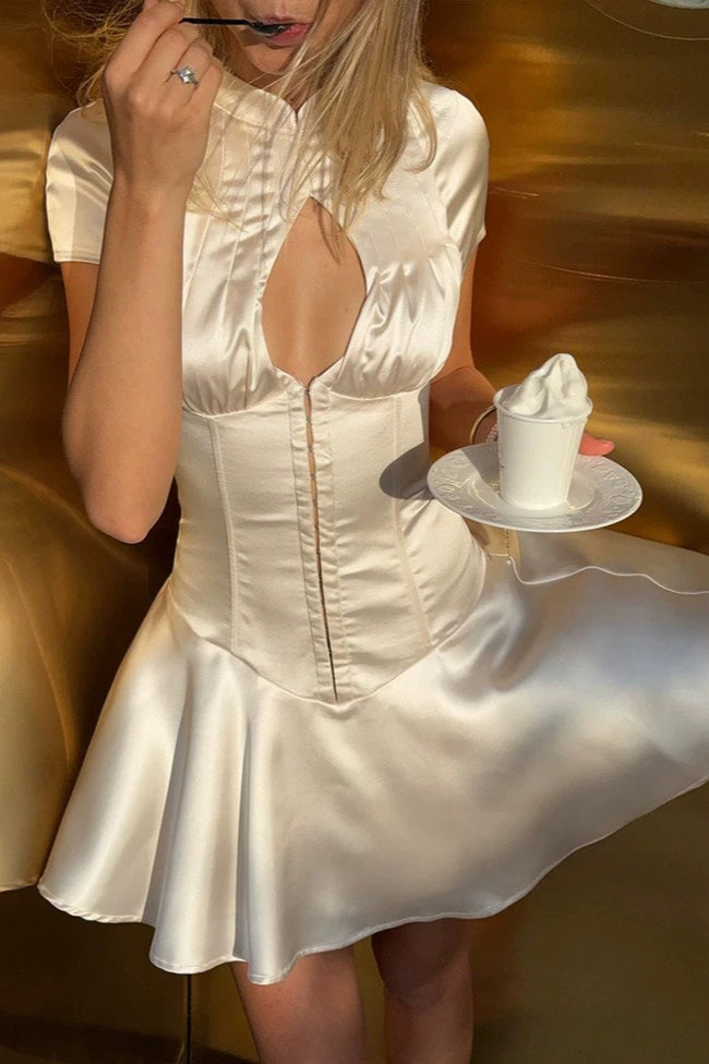 Satin Hollow Out Waist Elegant  A Line Mini Dress Main image