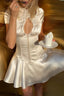 Satin Hollow Out Waist Elegant  A Line Mini Dress