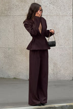 Plunging Neckline Two Piece Blazer Pants Set
